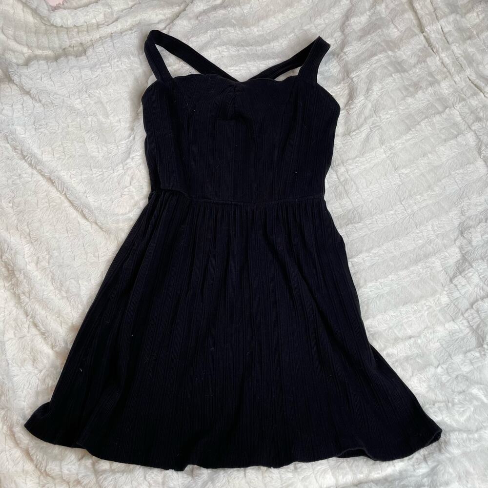 KENDALL AND KYLIE Black Ribbed Extra Small Mini Dress Cross Back